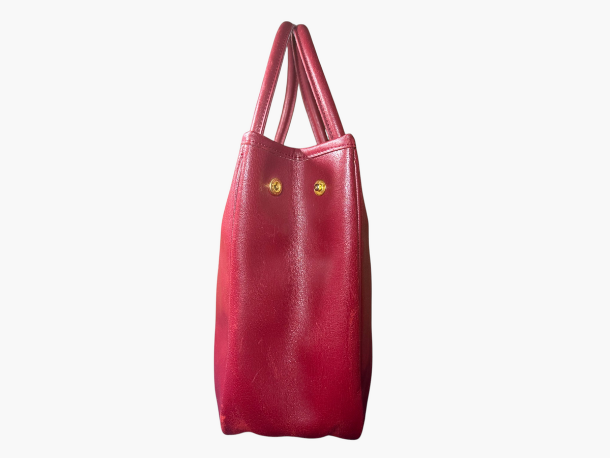 Vintage Longchamp Le Roseau Red Leather Tote