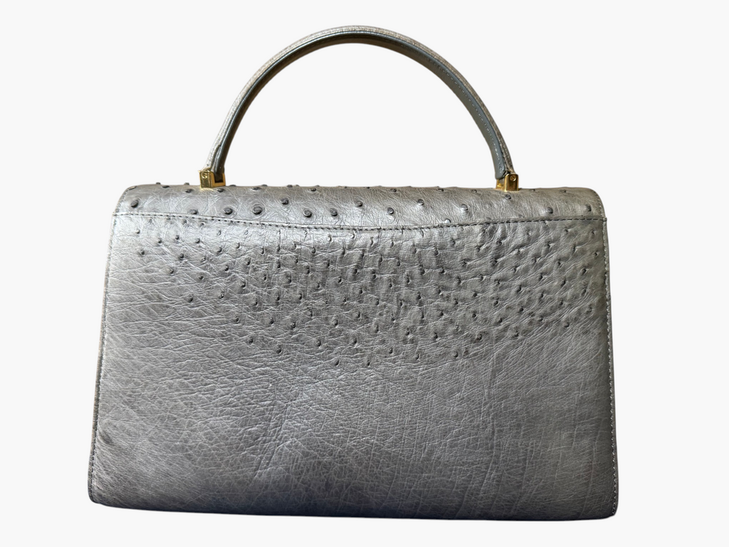 Wata-Ichi Grey Genuine Ostrich Leather Top Handle Bag
