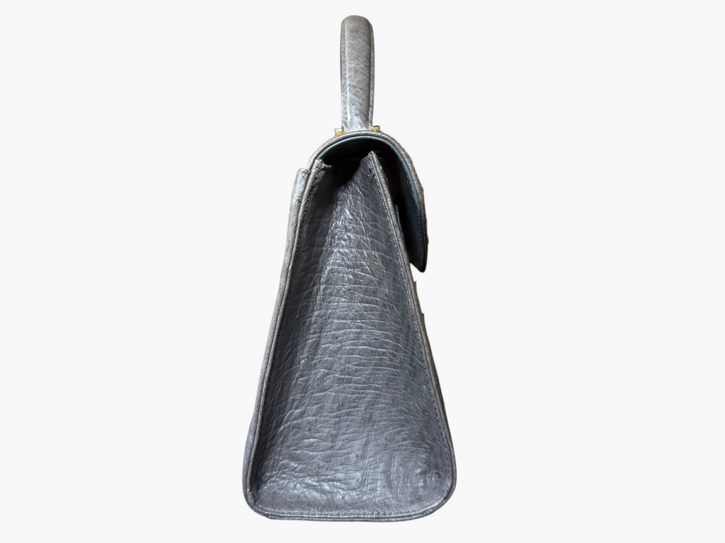 Wata-Ichi Grey Genuine Ostrich Leather Top Handle Bag
