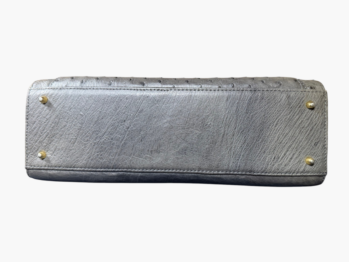 Wata-Ichi Grey Genuine Ostrich Leather Top Handle Bag