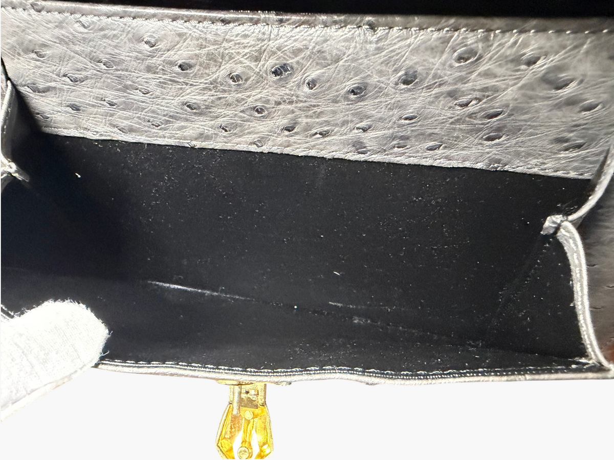 Wata-Ichi Grey Genuine Ostrich Leather Top Handle Bag