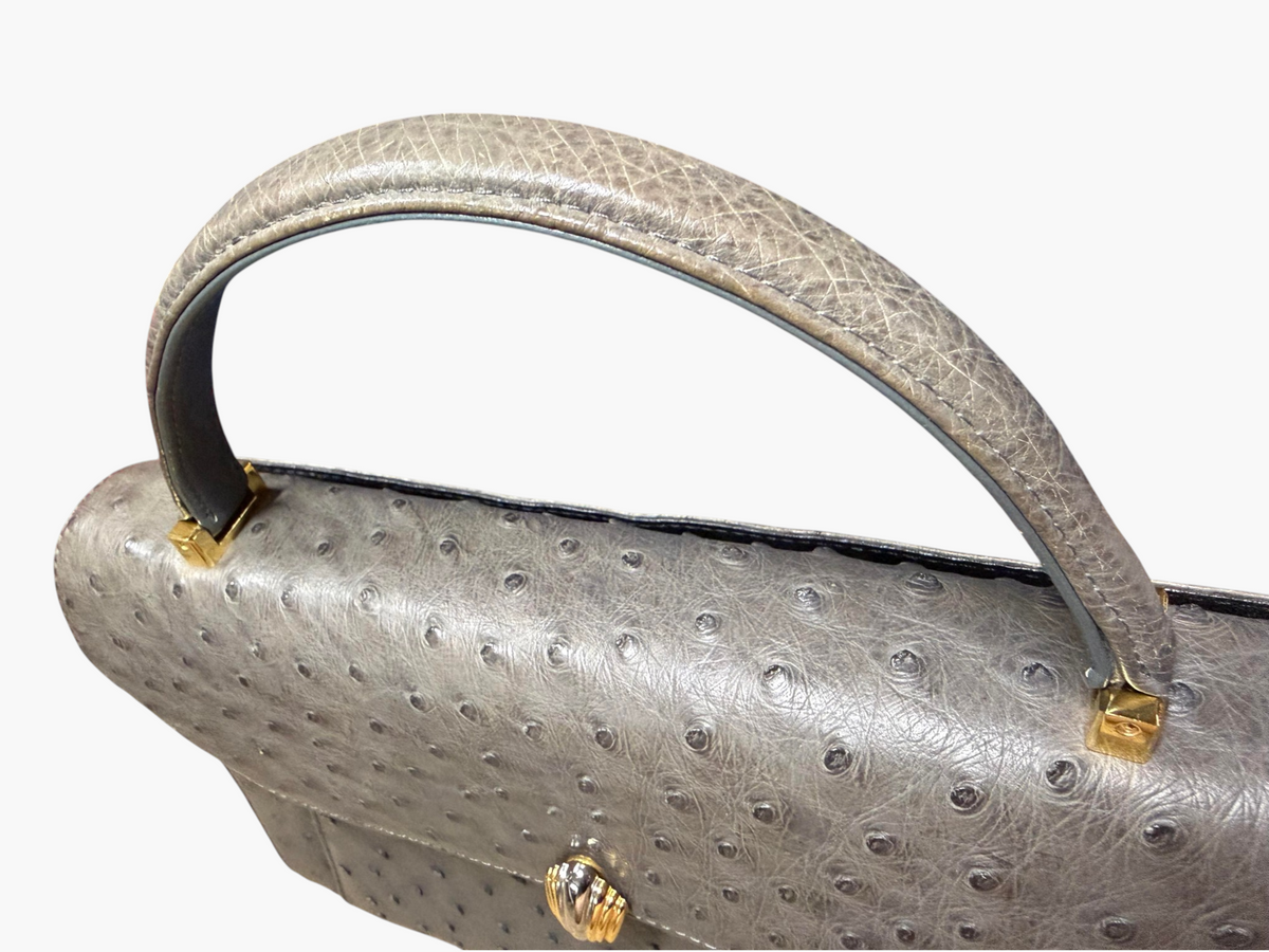 Wata-Ichi Grey Genuine Ostrich Leather Top Handle Bag