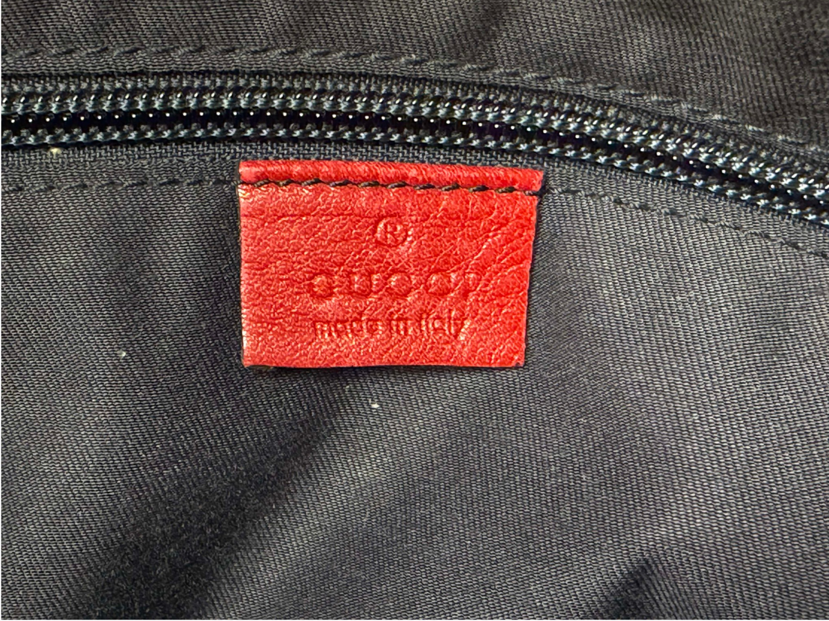 Vintage Gucci GG Crystal Canvas Red Trim Half Moon Shoulder Bag