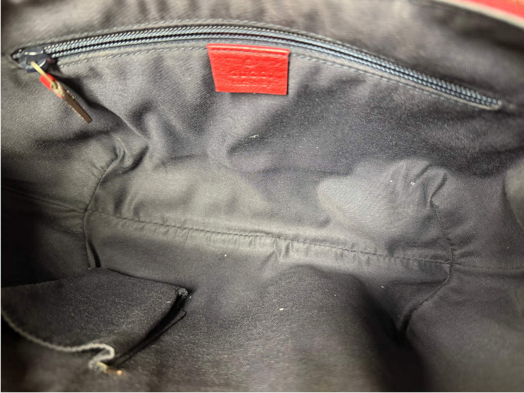 Vintage Gucci GG Crystal Canvas Red Trim Half Moon Shoulder Bag
