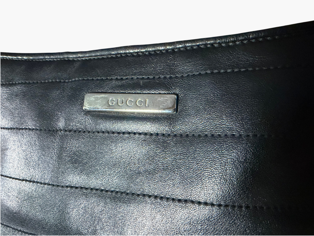 Vintage Gucci Black Ribbed Leather Tom Ford Era Shoulder Bag