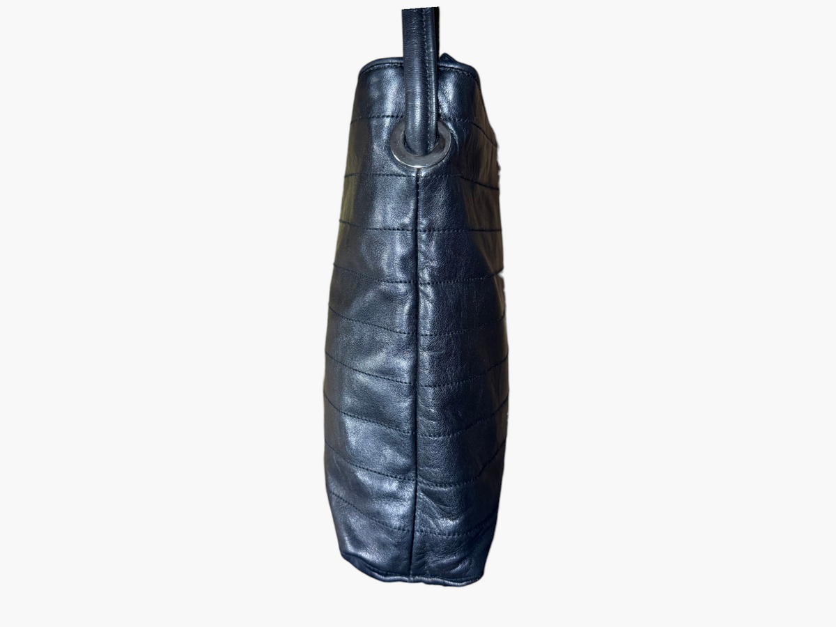 Vintage Gucci Black Ribbed Leather Tom Ford Era Shoulder Bag