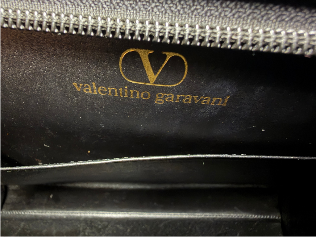 Vintage Valentino Garavani Black Leather Zip Clutch