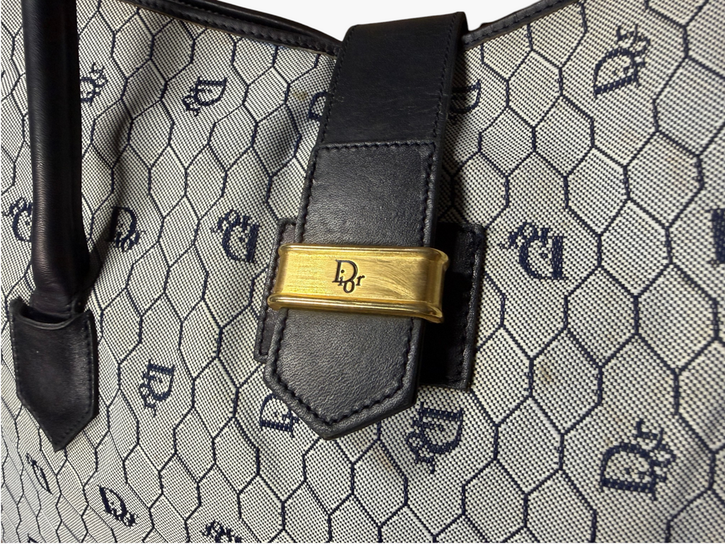 Vintage Christian Dior Street Chic BLUE Honeycomb Canvas Hobo Tote - Ultra Rare – photo 6