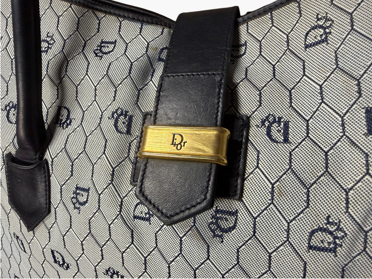 Vintage Christian Dior Street Chic BLUE Honeycomb Canvas Hobo Tote - Ultra Rare – photo 6