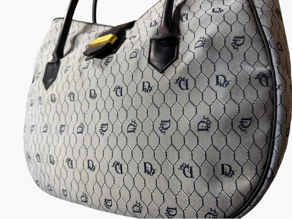 Vintage Christian Dior Street Chic BLUE Honeycomb Canvas Hobo Tote - Ultra Rare – photo 7