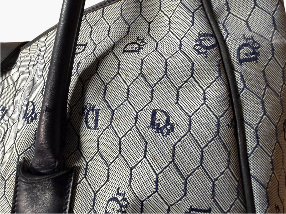 Vintage Christian Dior Street Chic BLUE Honeycomb Canvas Hobo Tote - Ultra Rare – photo 8
