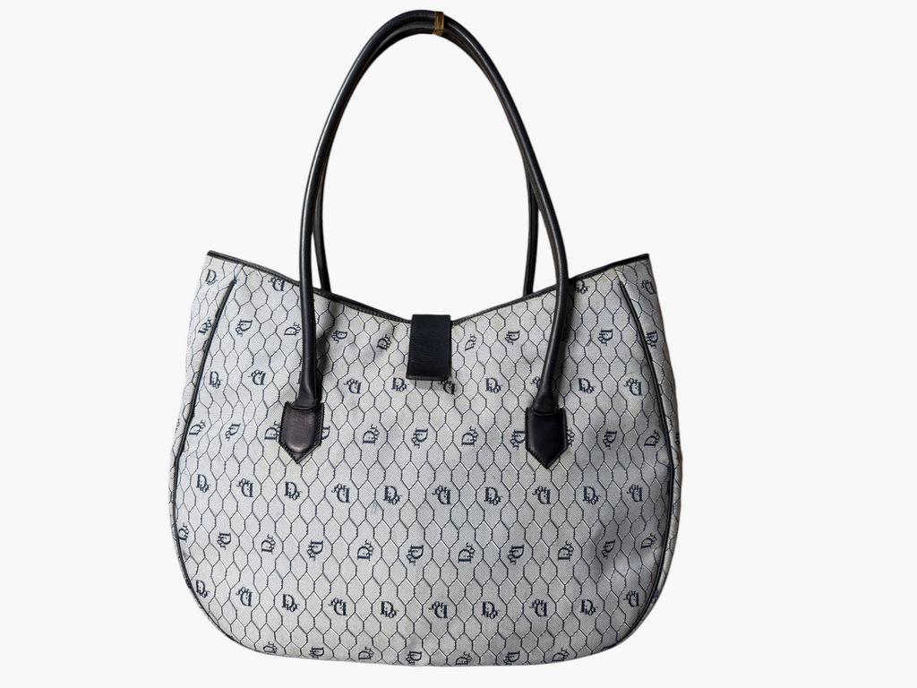 Vintage Christian Dior Street Chic BLUE Honeycomb Canvas Hobo Tote - Ultra Rare – photo 2