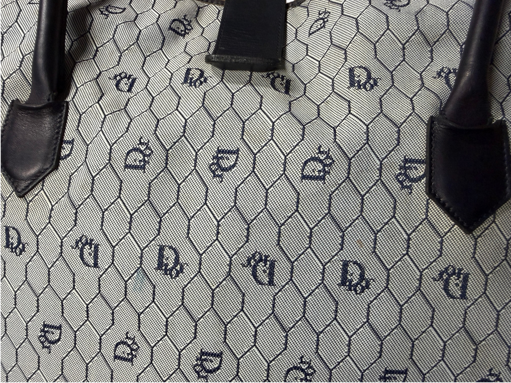 Vintage Christian Dior Street Chic BLUE Honeycomb Canvas Hobo Tote - Ultra Rare – photo 9