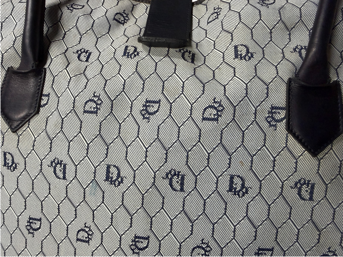 Vintage Christian Dior Street Chic BLUE Honeycomb Canvas Hobo Tote - Ultra Rare – photo 9