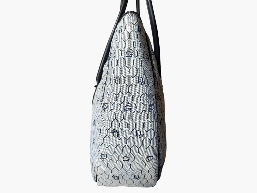 Vintage Christian Dior Street Chic BLUE Honeycomb Canvas Hobo Tote - Ultra Rare – photo 4