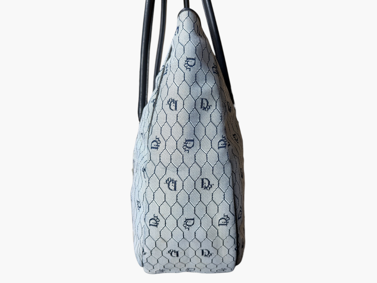 Vintage Christian Dior Street Chic BLUE Honeycomb Canvas Hobo Tote - Ultra Rare – photo 3
