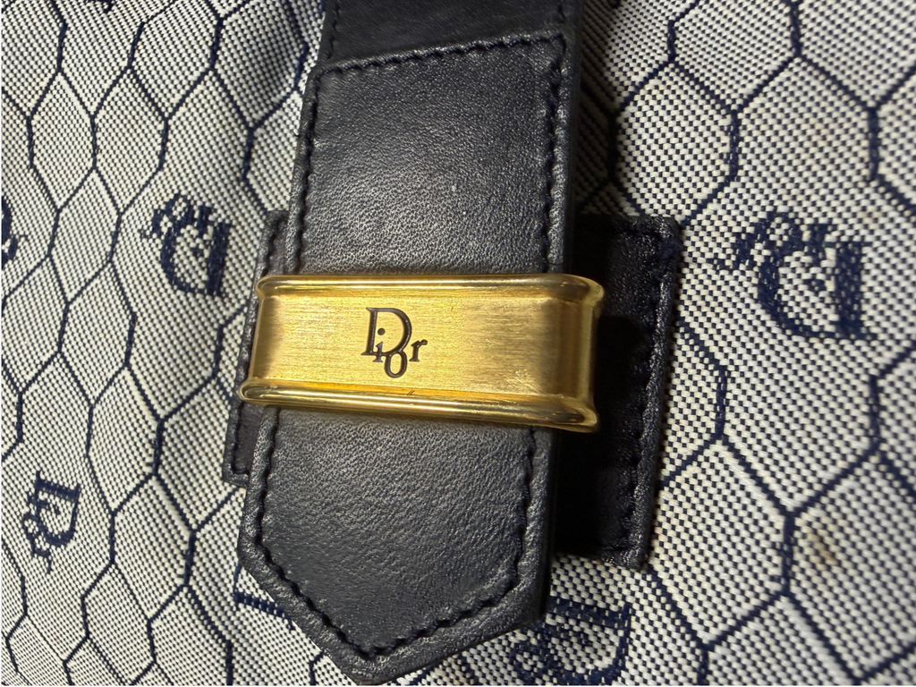Vintage Christian Dior Street Chic BLUE Honeycomb Canvas Hobo Tote - Ultra Rare – photo 5