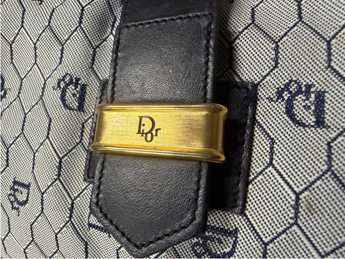 Vintage Christian Dior Street Chic BLUE Honeycomb Canvas Hobo Tote - Ultra Rare – photo 5