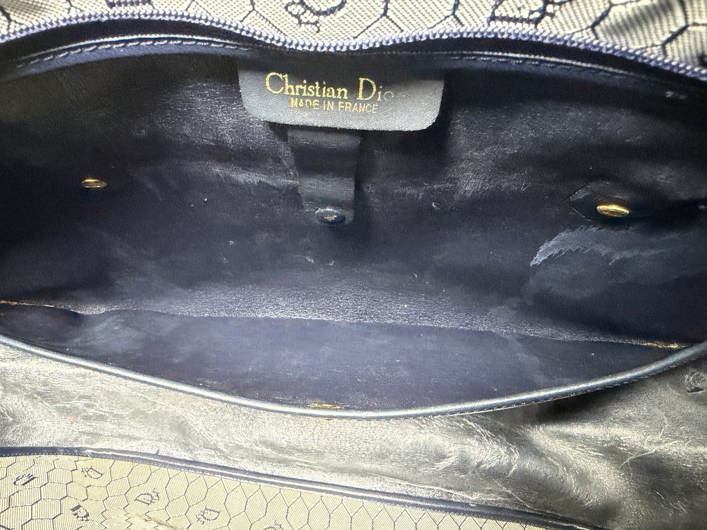 Vintage Christian Dior Street Chic BLUE Honeycomb Canvas Hobo Tote - Ultra Rare – photo 11