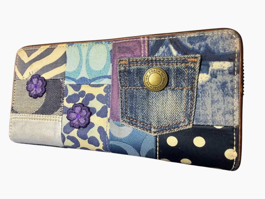 Rare Coach Denim Patchwork Zip-Around Wallet