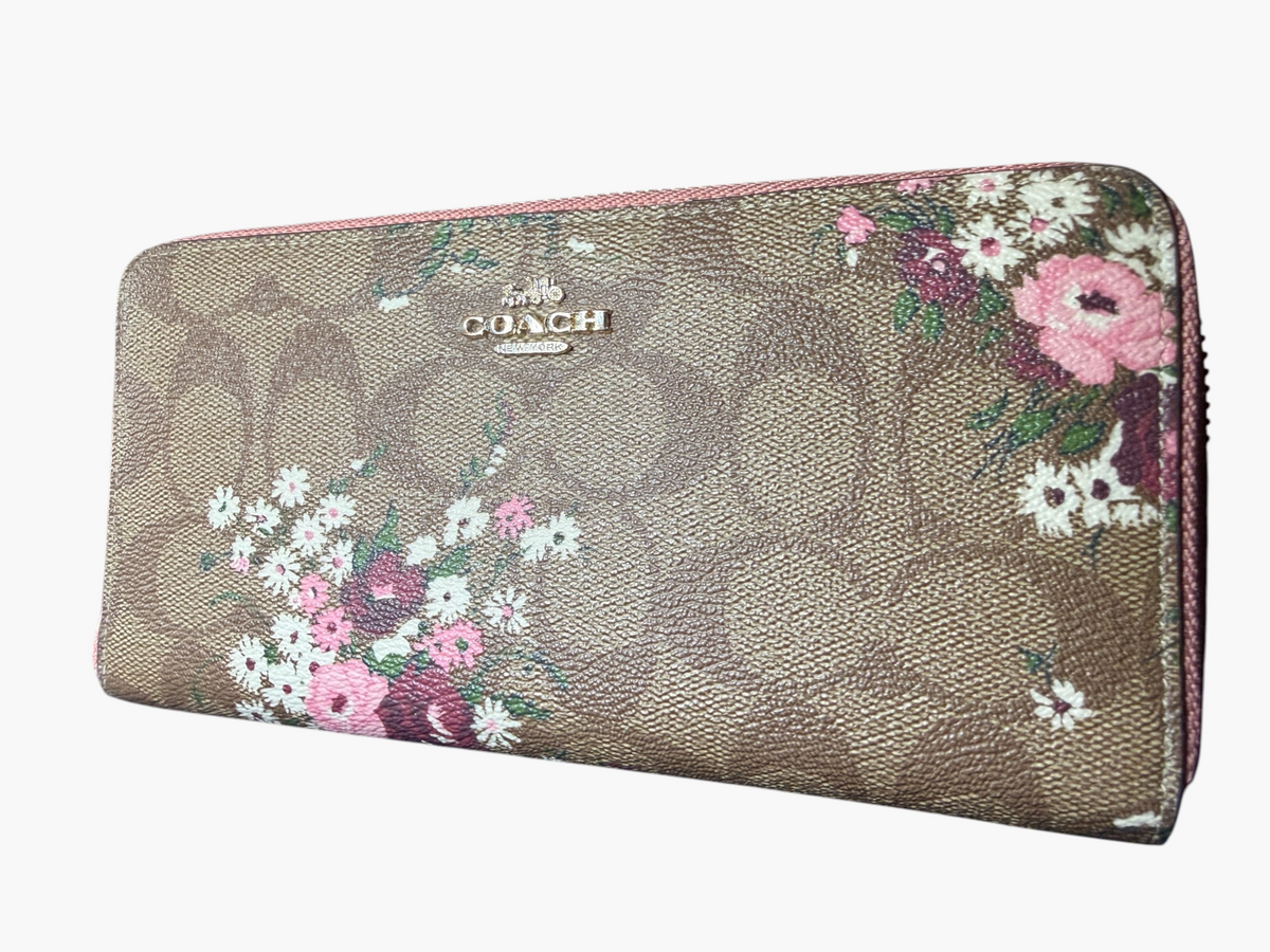 Coach Signature Canvas Evergreen Floral / Floral Bundle Zip-Around Wallet