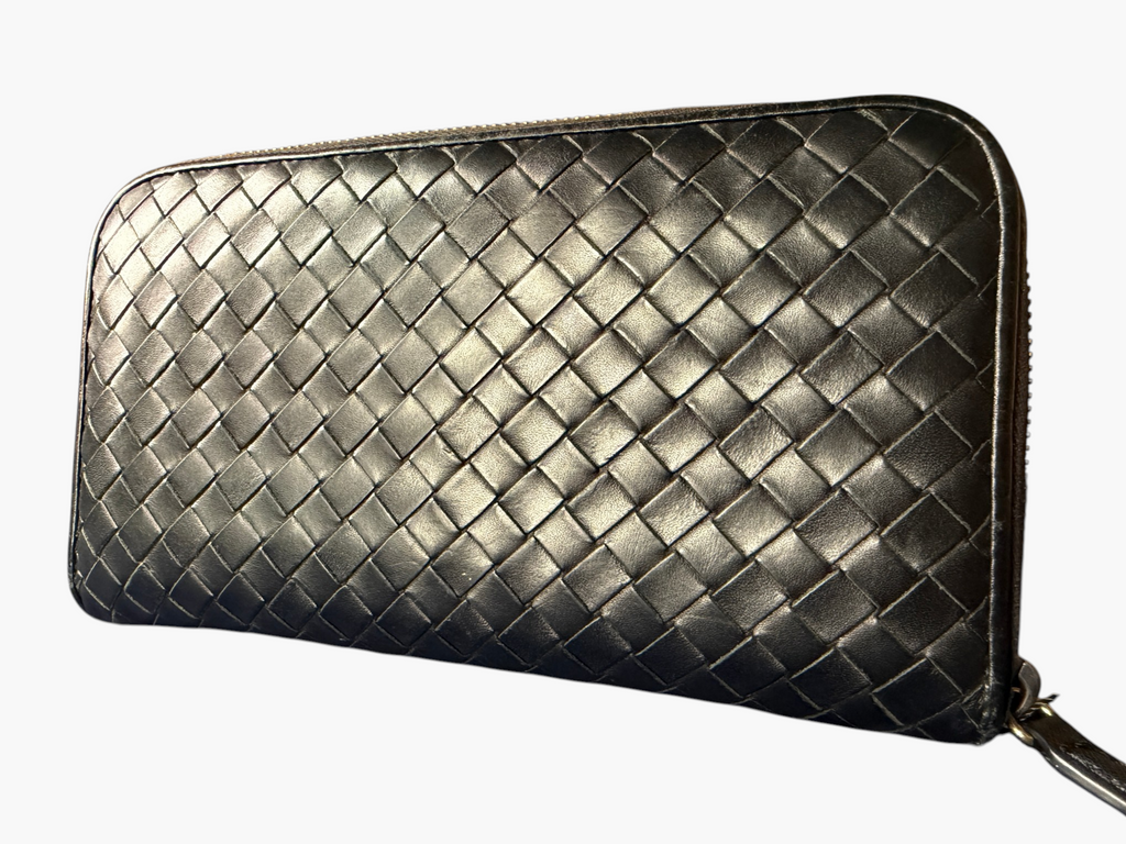 Bottega Veneta Black Intrecciato Zip-Around Wallet