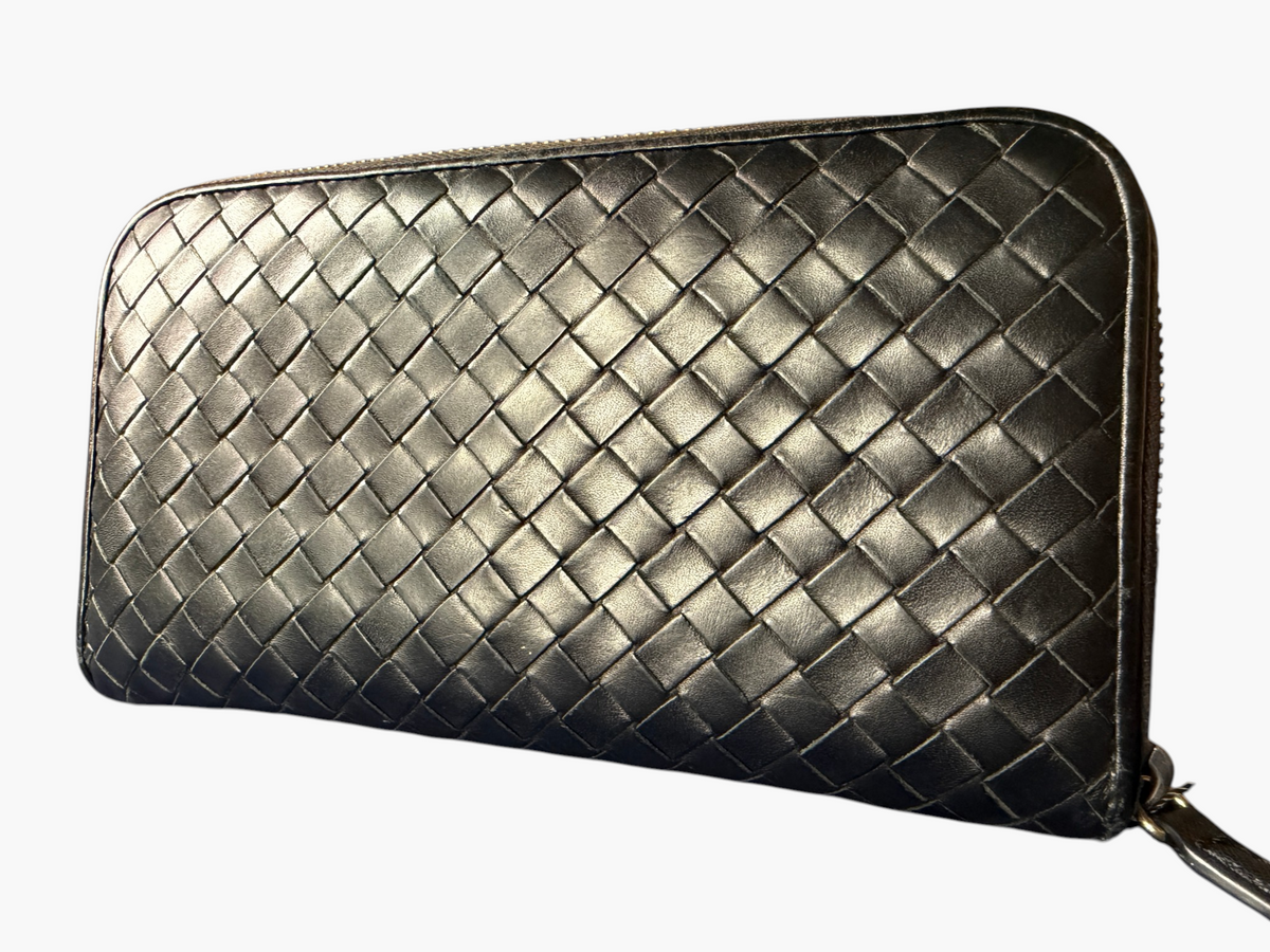 Bottega Veneta Black Intrecciato Zip-Around Wallet