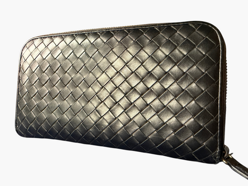 Bottega Veneta Black Intrecciato Zip-Around Wallet