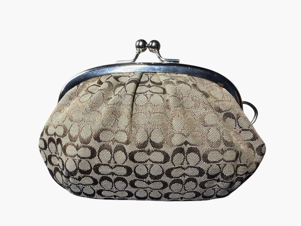 Coach Signature Canvas Kiss-Lock Coin Purse