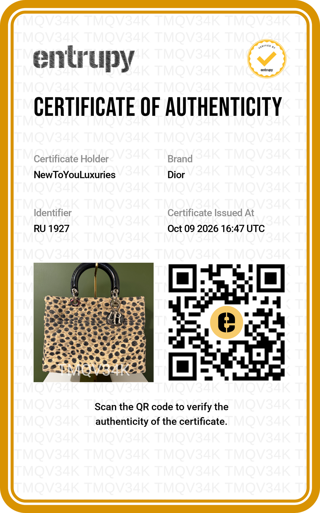 Vintage Christian Dior Lady Dior Animal Print Cannage 1997 With Entrupy CoA