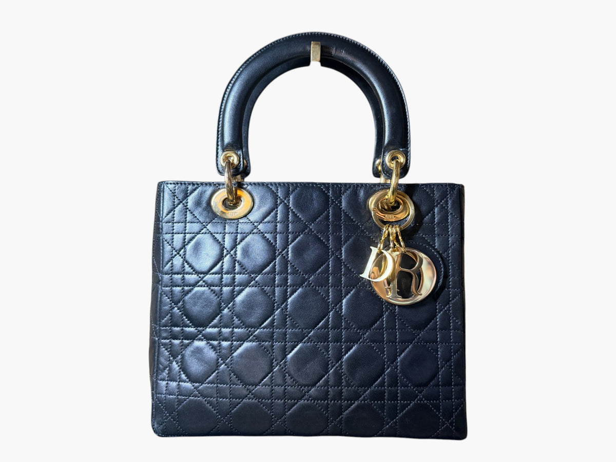 Vintage Christian Dior Lady Dior in Black Cannage Lambskin 1997 with Entrupy CoA