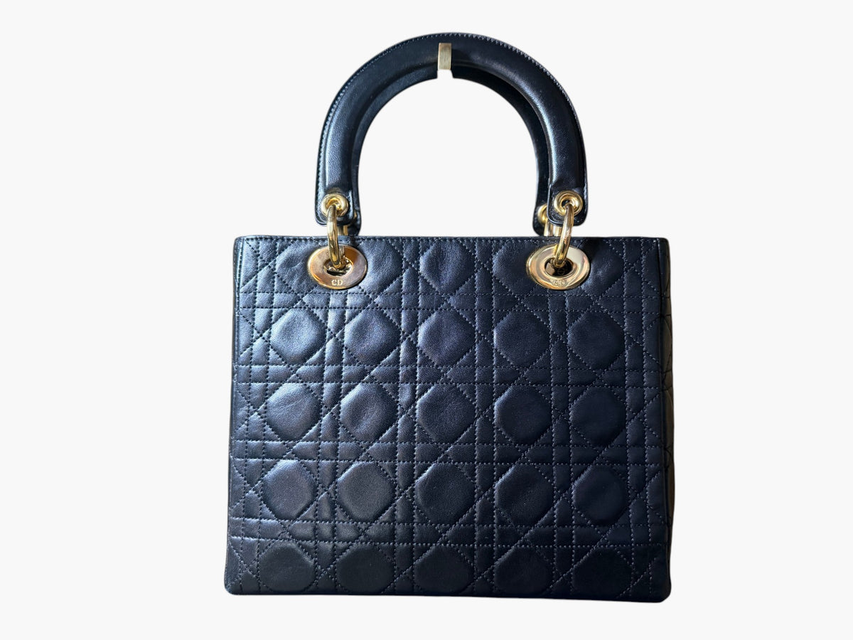 Vintage Christian Dior Lady Dior in Black Cannage Lambskin 1997 with Entrupy CoA
