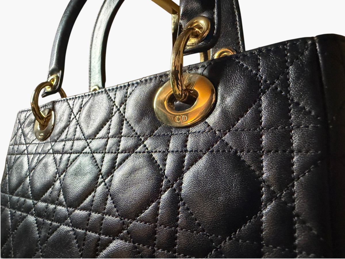 Vintage Christian Dior Lady Dior in Black Cannage Lambskin 1997 with Entrupy CoA