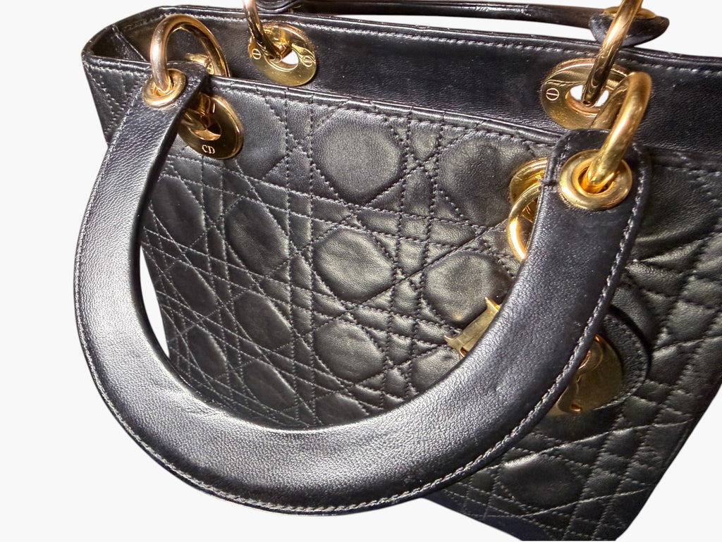 Vintage Christian Dior Lady Dior in Black Cannage Lambskin 1997 with Entrupy CoA