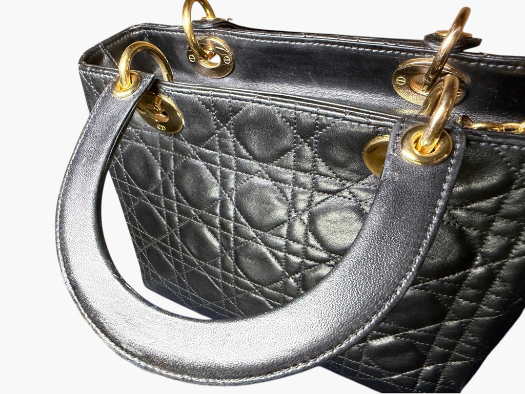 Vintage Christian Dior Lady Dior in Black Cannage Lambskin 1997 with Entrupy CoA