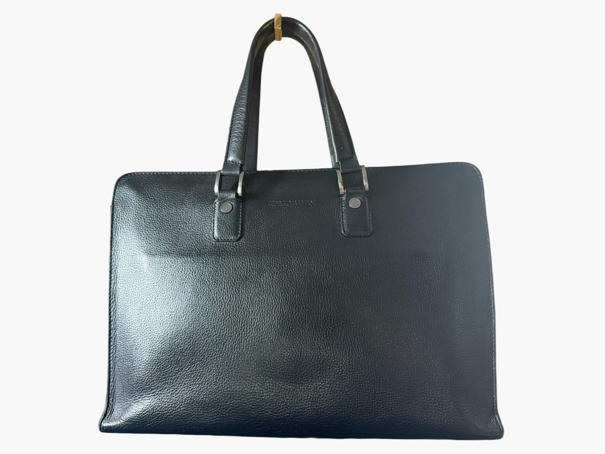 Vintage Giorgio Armani Borgonuovo 21 Mainline Black Pebbled Leather Briefcase