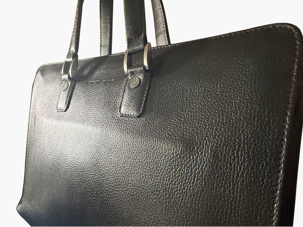 Vintage Giorgio Armani Borgonuovo 21 Mainline Black Pebbled Leather Briefcase