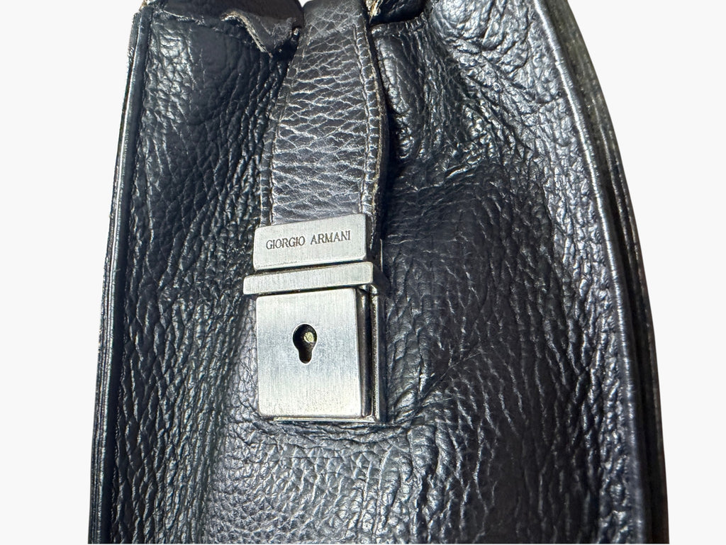 Vintage Giorgio Armani Borgonuovo 21 Mainline Black Pebbled Leather Briefcase