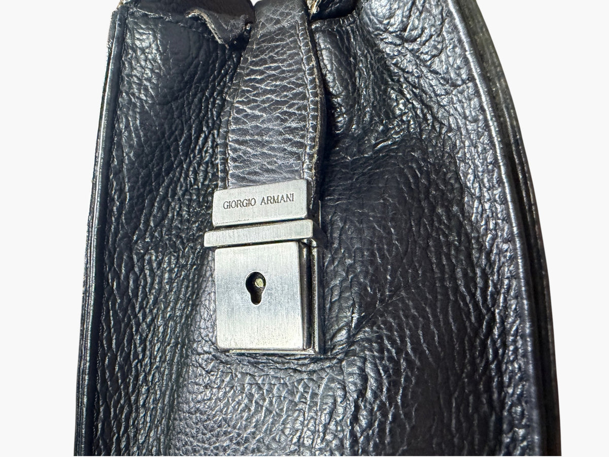 Vintage Giorgio Armani Borgonuovo 21 Mainline Black Pebbled Leather Briefcase