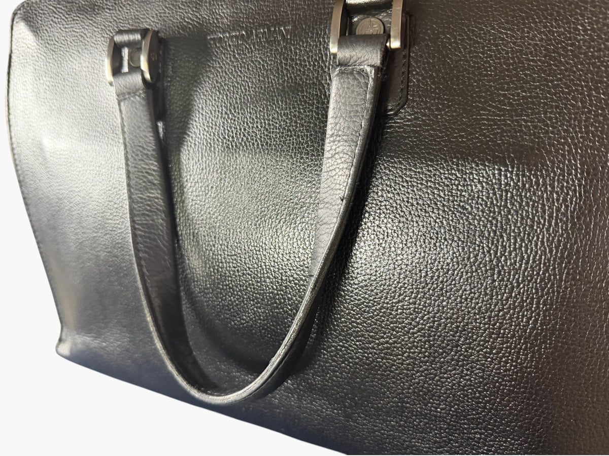 Vintage Giorgio Armani Borgonuovo 21 Mainline Black Pebbled Leather Briefcase