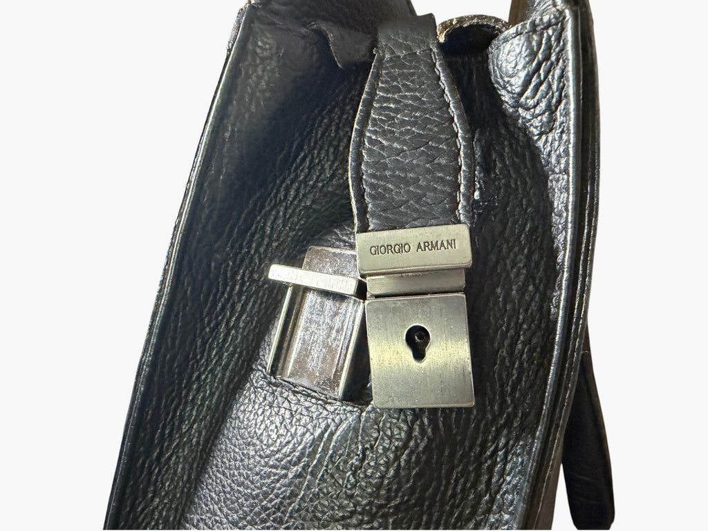 Vintage Giorgio Armani Borgonuovo 21 Mainline Black Pebbled Leather Briefcase