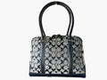 Vintage Coach Signature Monogram Canvas and Black Leather Satchel