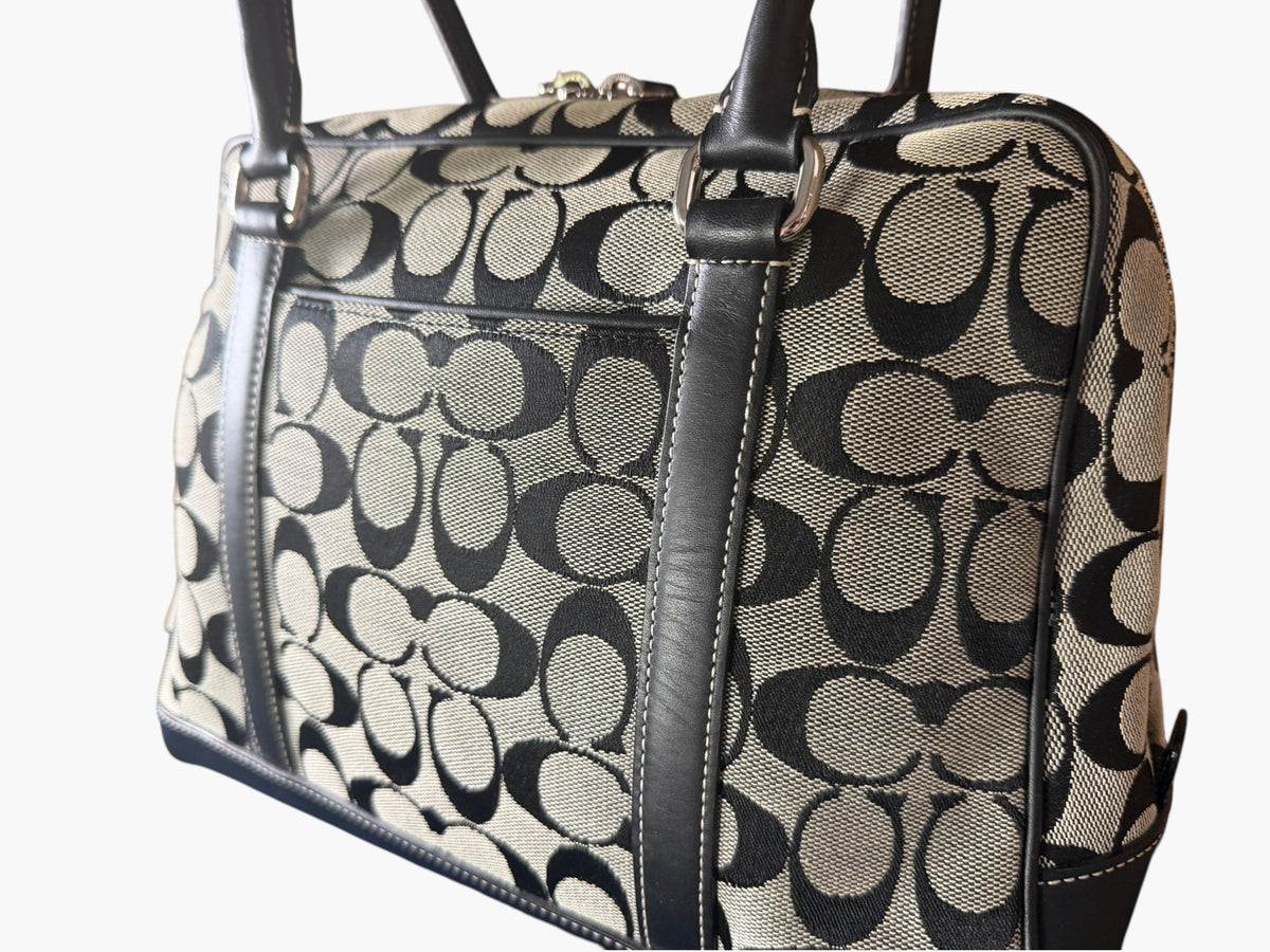 Vintage Coach Signature Monogram Canvas and Black Leather Satchel