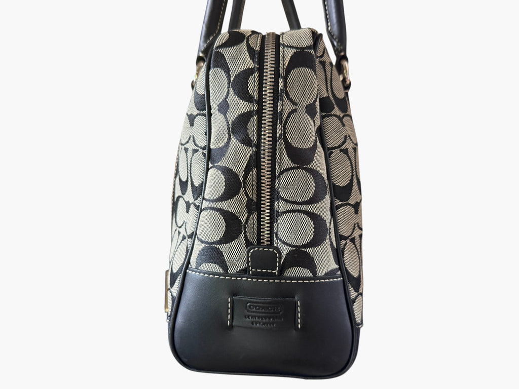 Vintage Coach Signature Monogram Canvas and Black Leather Satchel