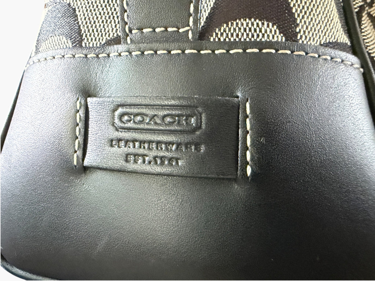 Vintage Coach Signature Monogram Canvas and Black Leather Satchel