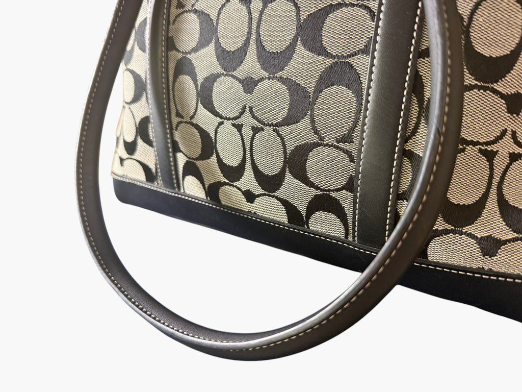 Vintage Coach Signature Monogram Canvas and Black Leather Satchel