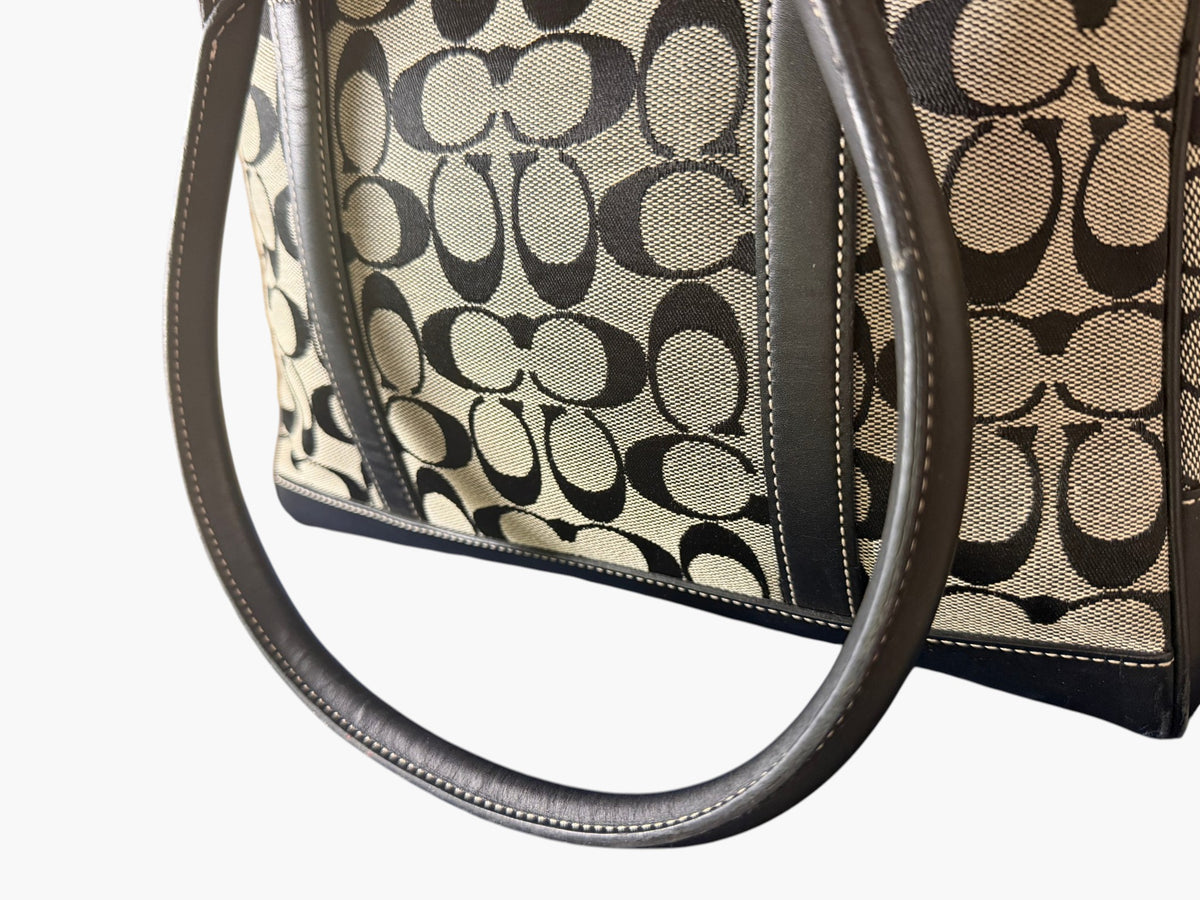 Vintage Coach Signature Monogram Canvas and Black Leather Satchel