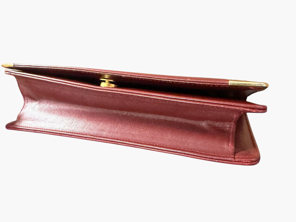 Vintage Cartier Must de Cartier burgundy leather clutch, detail view
