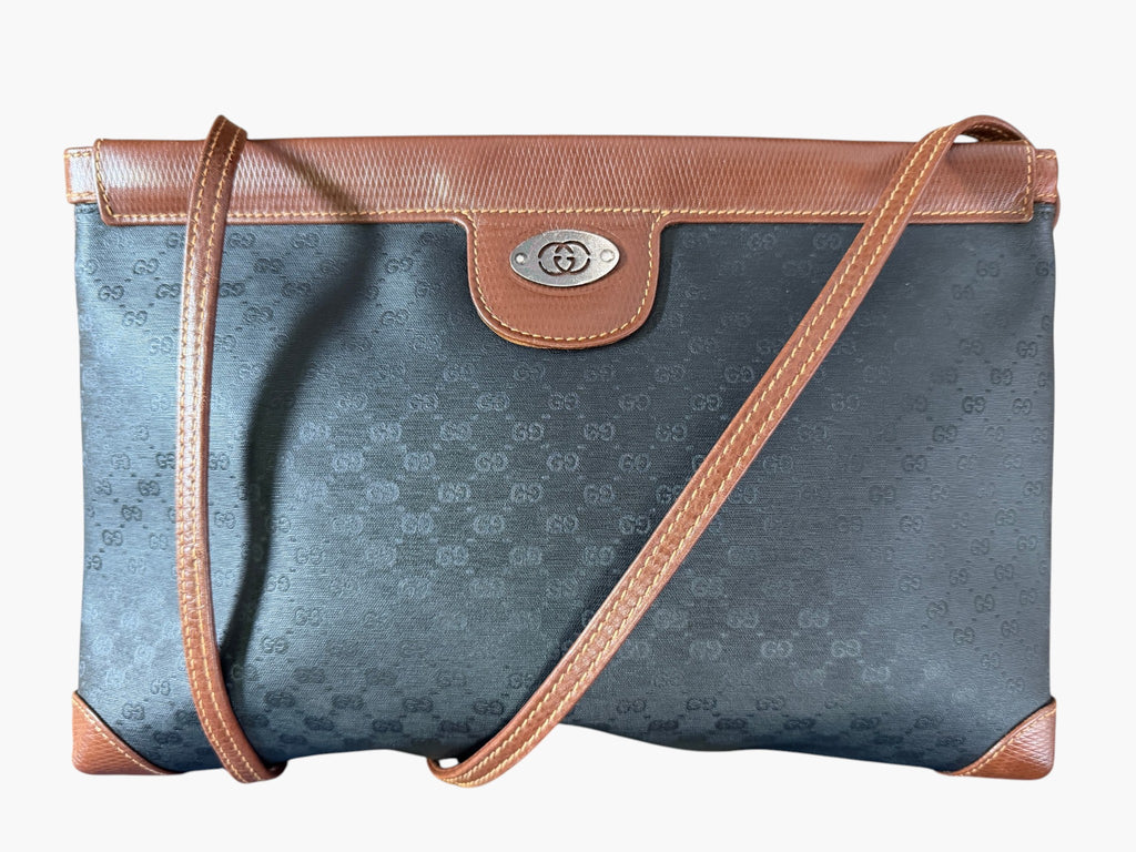 Vintage Gucci Micro GG coated canvas crossbody bag with tan leather trim, image 1 of 21