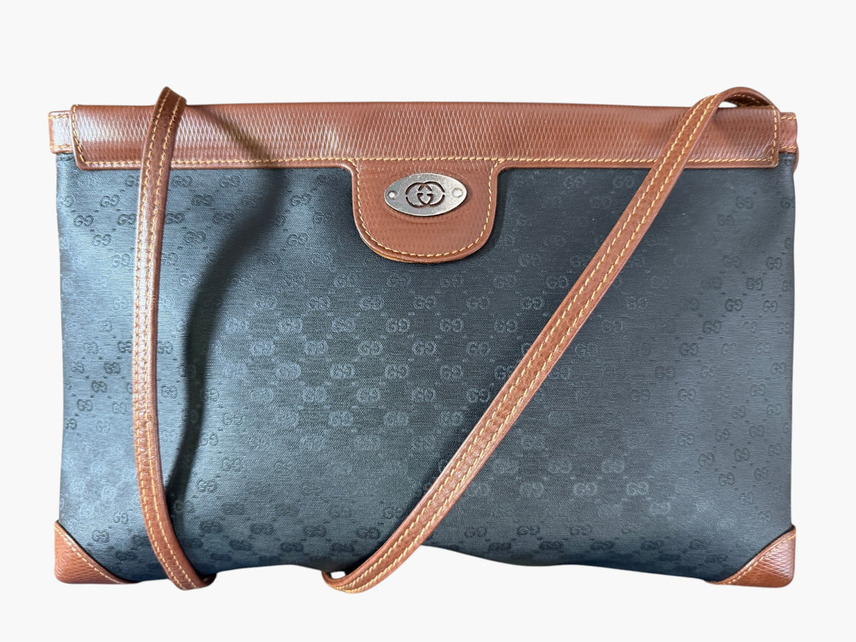 Vintage Gucci Micro GG coated canvas crossbody bag with tan leather trim, image 1 of 21